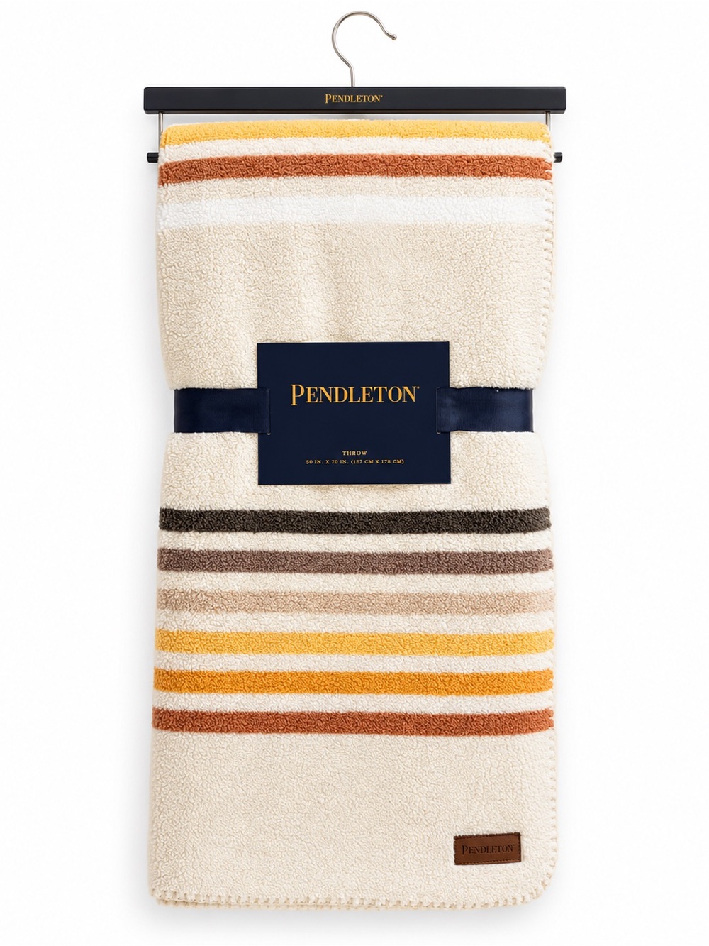 NWT Pendleton Cream Throw Blanket with Yellow, Orange, Tan & Brown Stripes